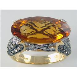 Custom Made Diamond & 15ct AAA Grade Citrine There are Deep Color Champagne & White Diamonds    14kt
