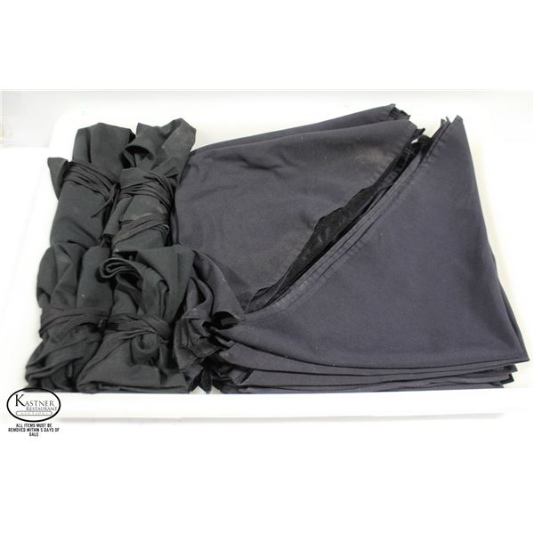 CAMBRO TRAY W/ MANY BLACK CLOTH NAPKINS & 4 APRONS