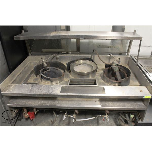 COMMERCIAL 3-WELL WOK W/ FAUCETS & SNEEZE GUARD