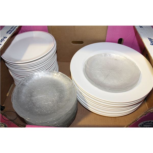 BOX OF ASSORTED PLATES (12" X 9) AND (8" X 22) AND