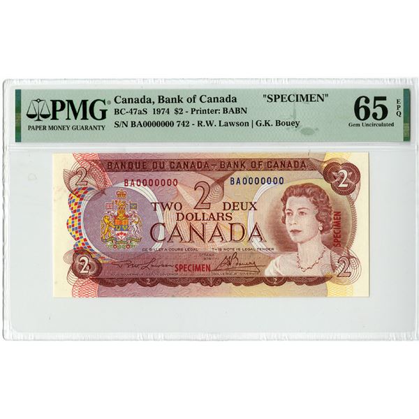 Bank of Canada, 1974, Specimen Banknote