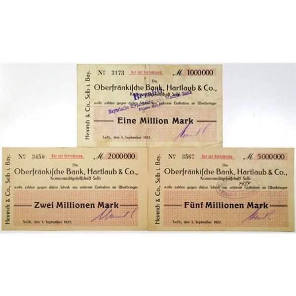 Heinrich & Co., Selb i. Bay, 1923, German Notgeld Trio From Bavarian China and Porcelain Manufacture