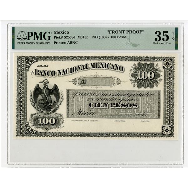 Banco Nacional Mexicano, ND (1882) Front Progress Proof Banknote