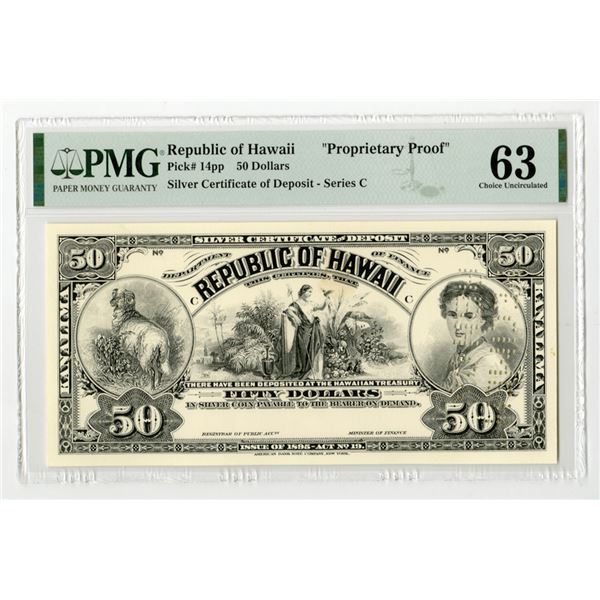 Republic of Hawaii, Silver Certificate of Deposit, Series of 1895 (Reprinted 1960-80s) Proprietary P