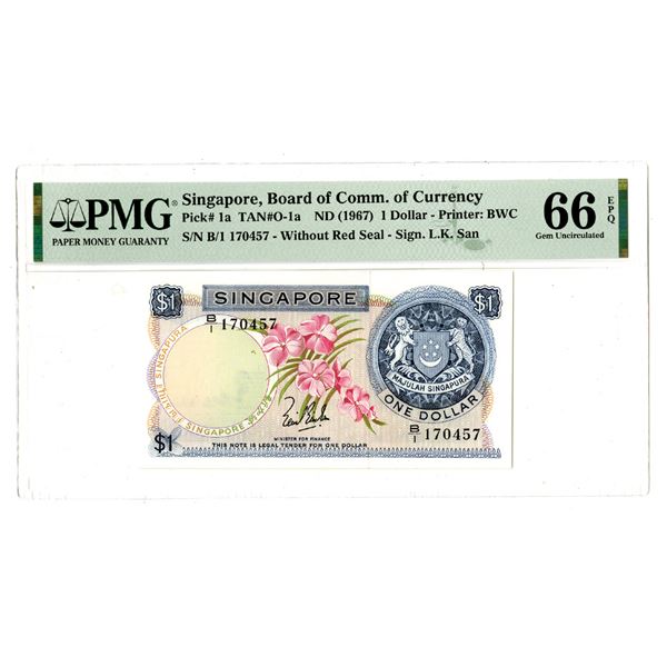 Singapore, Board of Commissioners of Currency, ND (1967) Issued $1 Banknote