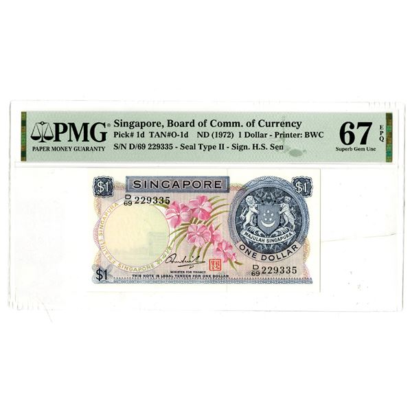 Singapore, Board of Commissioners of Currency, ND (1972) Issued $1 Banknote