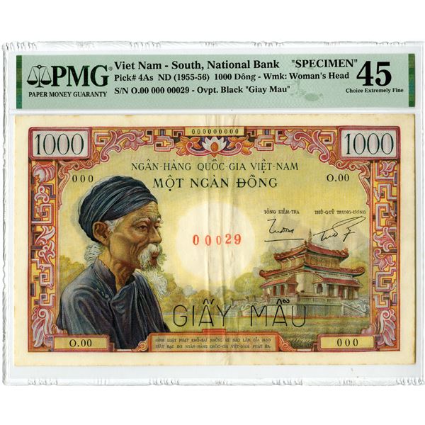 National Bank of Viet Nam, ND (1955-56) Specimen Banknote Rarity, One of 2 Examples Offered today