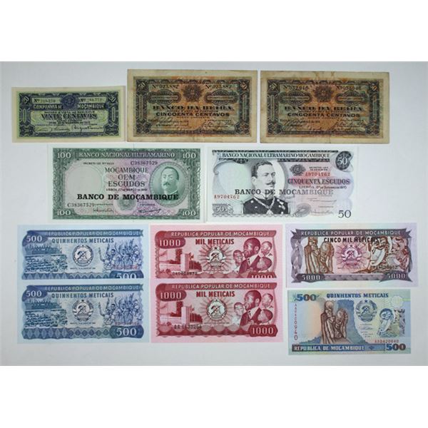 Mozambique, Assortment of Various Issuers, 1913-1999, Assortment of 22 Issued Banknotes