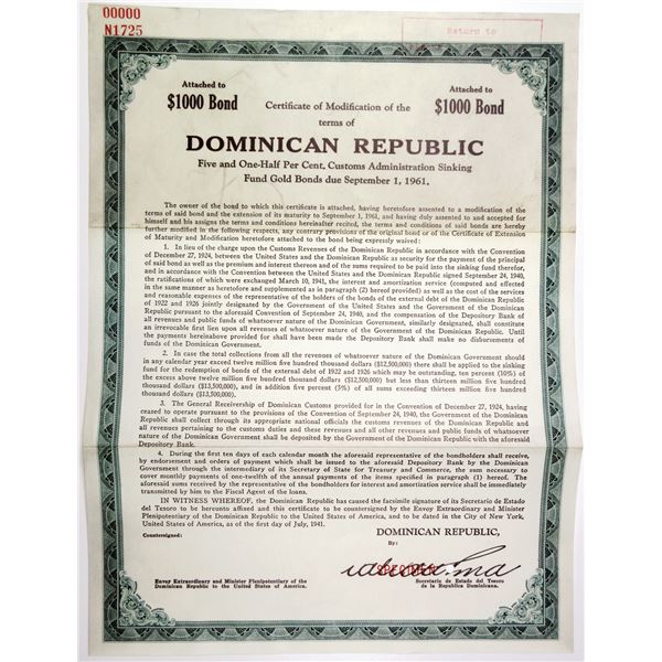 Dominican Republic 1941 Specimen Bond