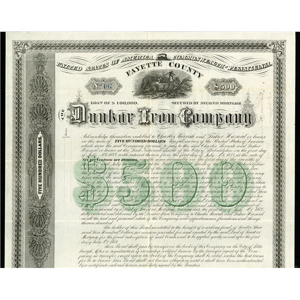 Dunbar Iron Co., 1872 I/U Bond