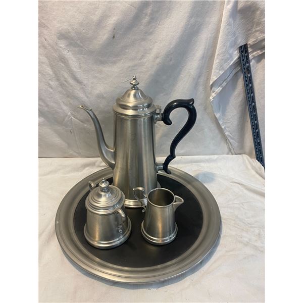 International silver co. Seeing set and tray pewter