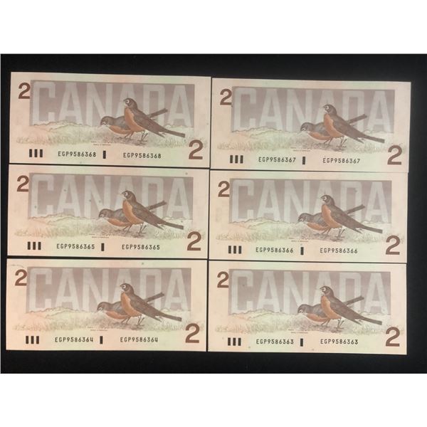 1986 CANADIAN SEQUENTIAL UNCIRCULATED 2 DOLLAR BILL LOT