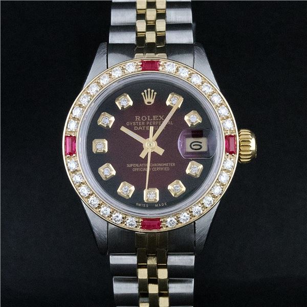Rolex Ladies 2 Tone Red Vignette Diamond & Ruby 26MM Wristwatch