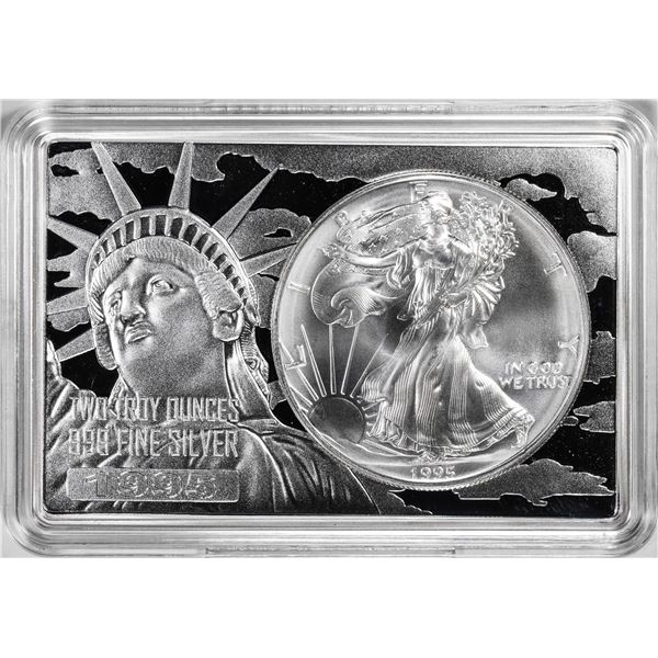 1995 $1 American Silver Eagle Coin & 2oz Silver Bar Set