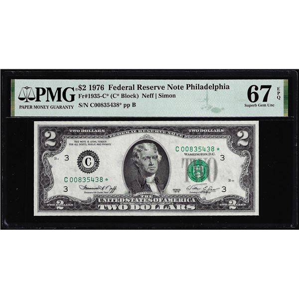 1976 $2 Federal Reserve STAR Note Fr.1935-C* Philadelphia PMG Superb Gem Unc. 67EPQ