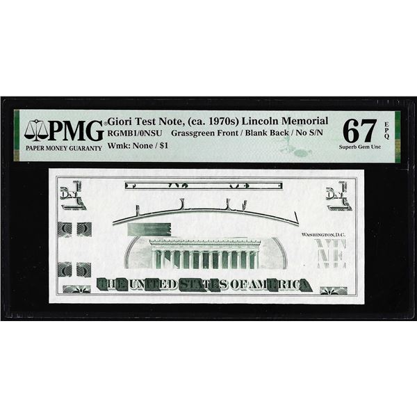 Circa 1970's Lincoln Memorial Giori Test Note PMG Superb Gem Uncirculated 67EPQ