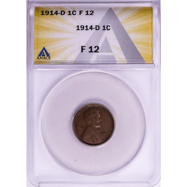 1914-D Lincoln Wheat Cent Coin ANACS F12