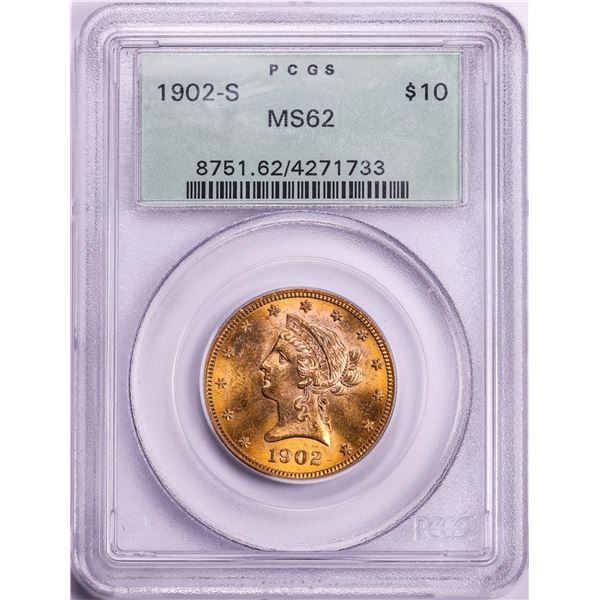 1902-S $10 Liberty Head Eagle Gold Coin PCGS MS62 Old Green Holder