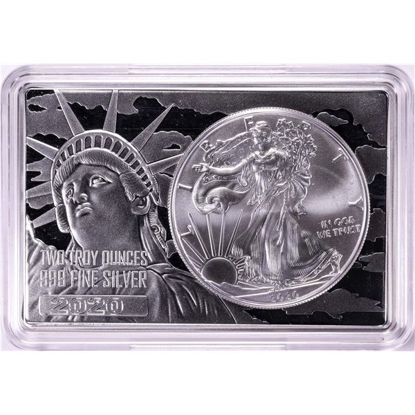2020 $1 American Silver Eagle Coin & 2oz Silver Bar Set