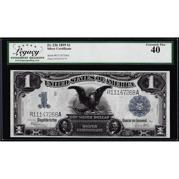 1899 $1 Black Eagle Silver Certificate Note Fr.236 Legacy Extremely Fine 40