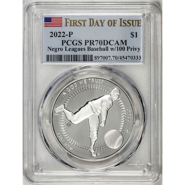 2022-P $1 Proof Negro Leagues Baseball Silver Dollar Coin PCGS PR70DCAM FDOI
