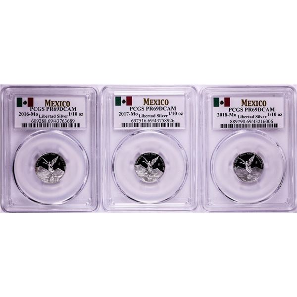 2016-2018-Mo Mexico Proof 1/10 oz Silver Libertad Coins PCGS PR69DCAM