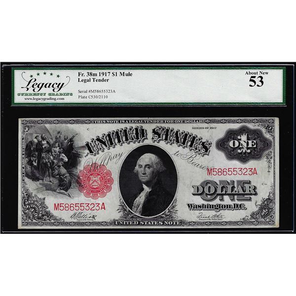 1917 $1 Legal Tender Note Fr.38m Mule Legacy About New 53