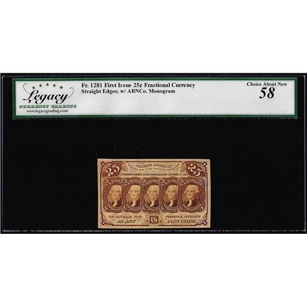 1862 First Issue 25 Cent Fractional Currency Note Fr.1281 Legacy Choice About New 58