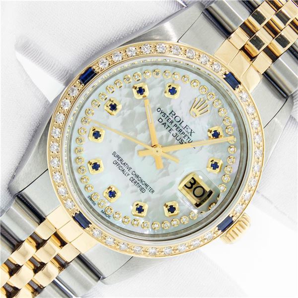 Rolex Men's Two Tone Diamond and Sapphire Datejust Wristwatch