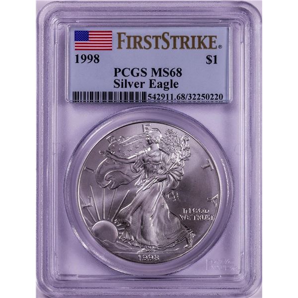 1998 $1 American Silver Eagle Coin PCGS MS68 First Strike