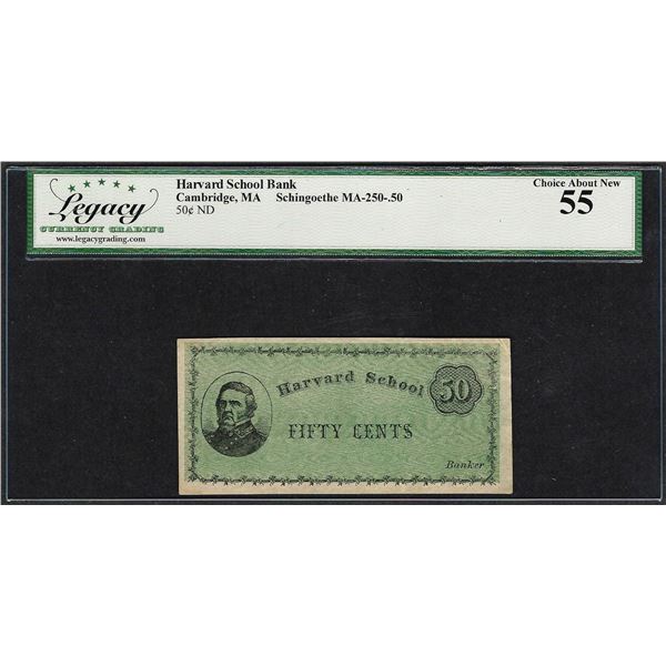 Harvard School Bank 50 Cents Cambridge, MA Obsolete Note Legacy Choice About New 55