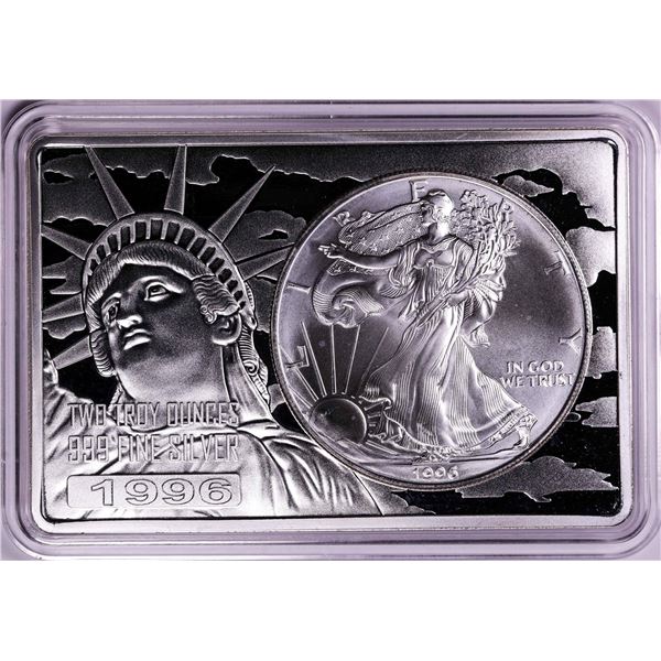 1996 $1 American Silver Eagle Coin & 2oz Silver Bar Set