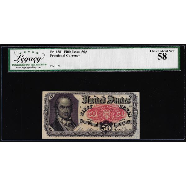 1875 Fifth Issue 50 Cent Fractional Currency Note Fr.1381 Legacy Choice About New 58
