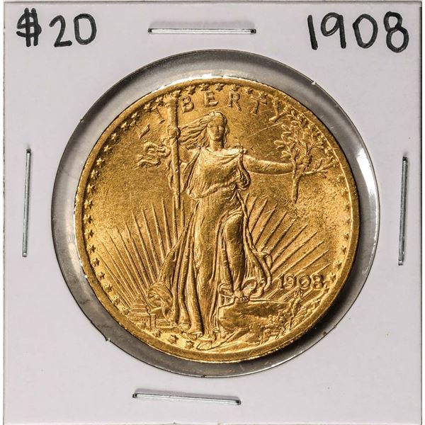 1908 No Motto $20 St. Gaudens Double Eagle Gold Coin