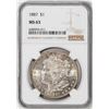 Image 1 : 1887 $1 Morgan Silver Dollar Coin NGC MS63