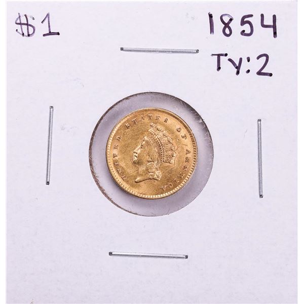 1854 Type 2 $1 Indian Princess Head Gold Dollar Coin