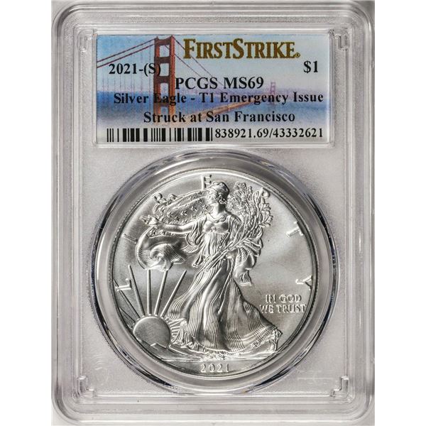 2021-(S) Type 1 $1 American Silver Eagle Coin PCGS MS69 First Strike Emergency Issue
