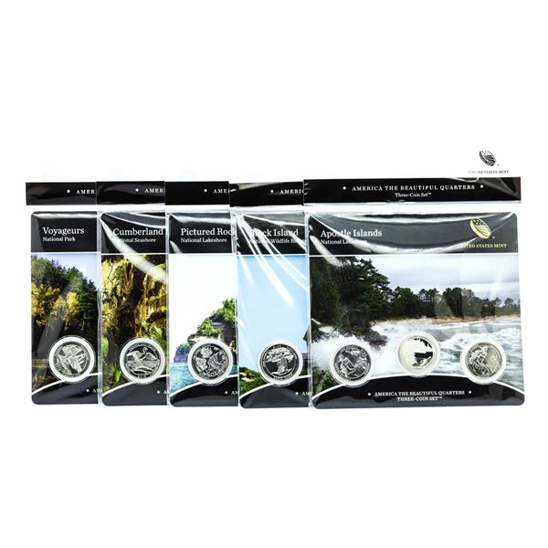 Lot of (5) 2018 America The Beautiful Three-Coin Quarter Sets