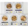 Image 2 : Lot of (5) 1908 No Motto $20 St. Gaudens Double Eagle Gold Coins PCGS MS65