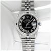 Image 9 : Rolex Men's Stainless Steel Black Roman Diamond & Sapphire Datejust Wristwatch