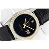 Image 1 : Rolex Men's Two Tone Diamond Black Onyx Datejust Wristwatch with Leather Band