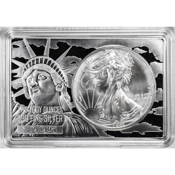 1995 $1 American Silver Eagle Coin & 2oz Silver Bar Set
