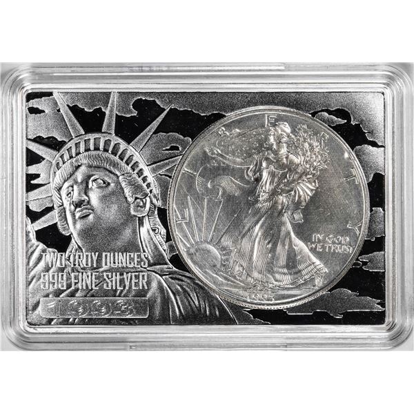 1993 $1 American Silver Eagle Coin & 2oz Silver Bar Set