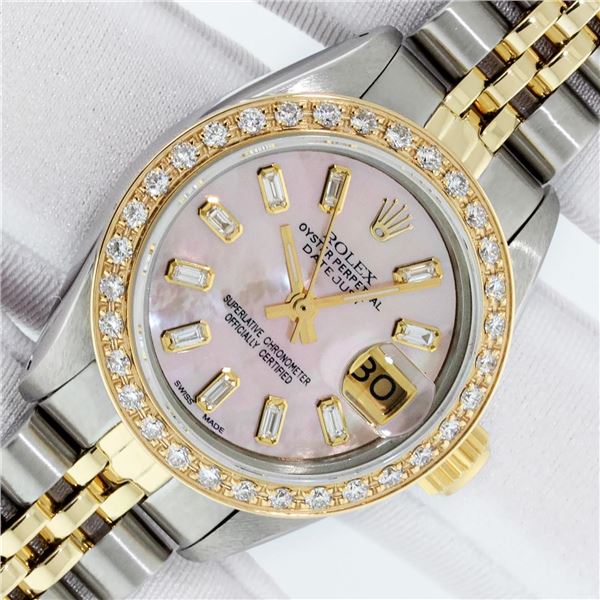 Rolex Ladies Two Tone Pink Mother of Pearl Diamond Datejust Wristwatch