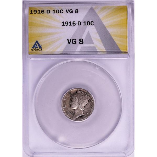 1916-D Mercury Dime Coin ANACS VG8