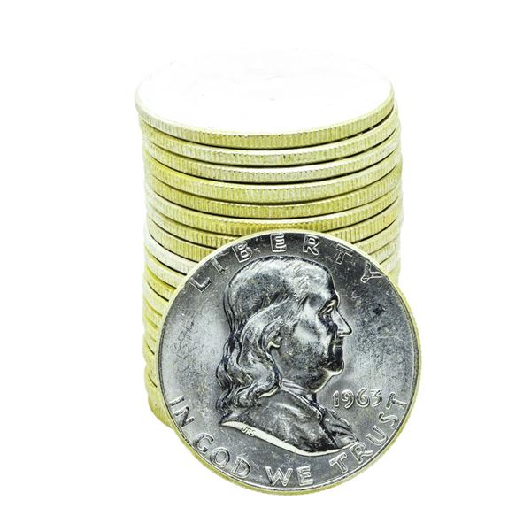Roll of (20) Brilliant Uncirculated 1963 Franklin Half Dollar Coins