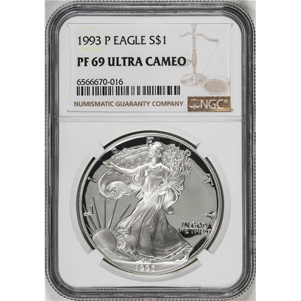 1993-P $1 Proof American Silver Eagle Coin NGC PF69 Ultra Cameo