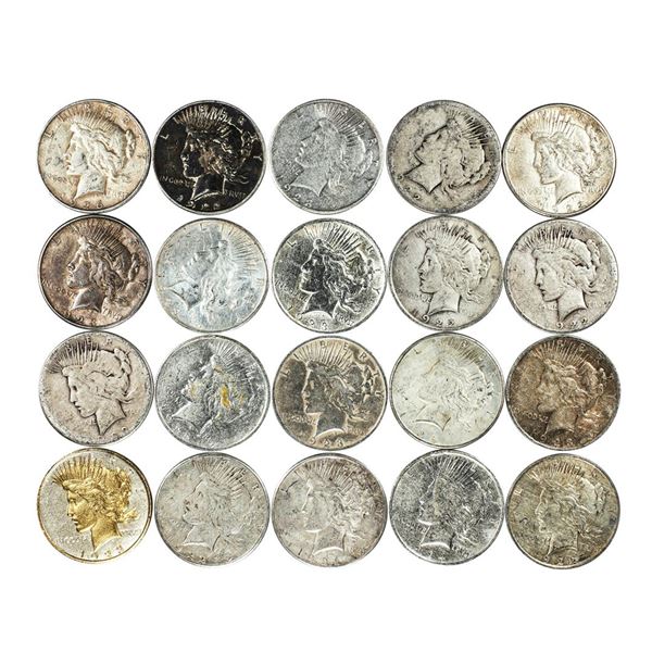 Lot of (20) $1 Peace Silver Dollar Coins Culls