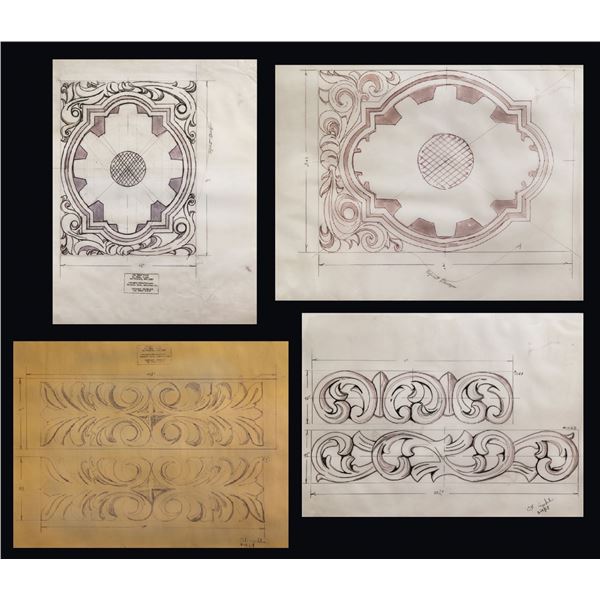 SET OF ORIGINAL DESIGN DRAWINGS OF OCEANIC ARTS CARVINGS OF HAWAIIAN & CONTINENTAL TRIM.