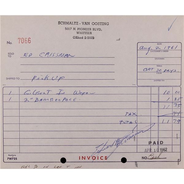 SCHMALTZ-VAN OOSTING JOB INVOICE - SIGNED BY TIKI CARVER ED CRISSMAN.